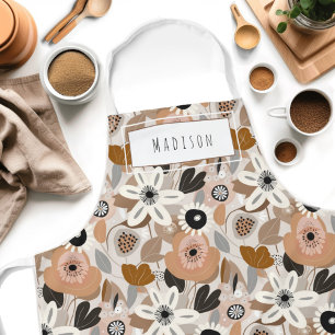 Floral Retro Mid-Century Modern Name Apron