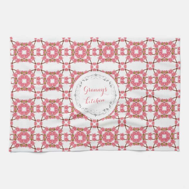 floral retro pattern.text. tea towel (Horizontal)