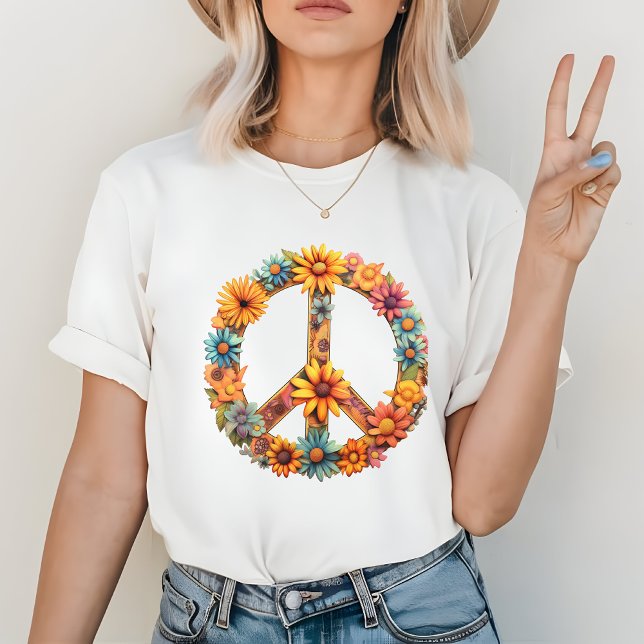 Floral Retro Peace Sign  T-Shirt (Creator Uploaded)