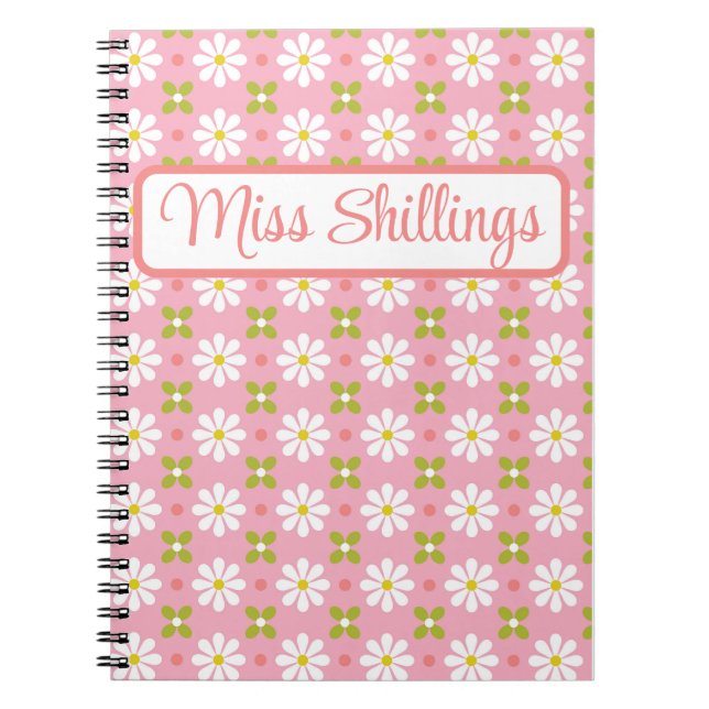 Floral Retro Pink and Green Personalised  Notebook (Front)