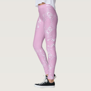 Floral retro pink lace design. leggings