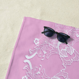 Floral retro vintage pink design. beach towel