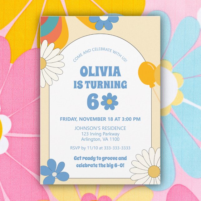 Floral Retro Vinyl 60th 70th Adult Birthday Groovy Invitation (Creator Uploaded)