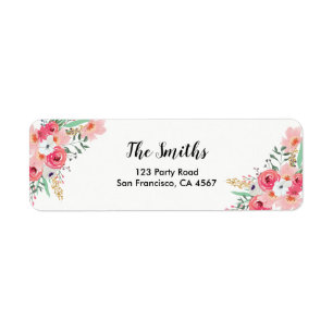 Floral Return Address Label Watercolor Pink Garden