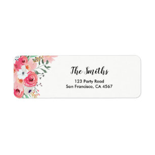 Floral Return Address Label Watercolor Pink Garden