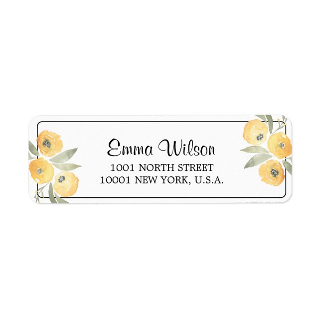 Floral Return Address Labels Yellow (Front)