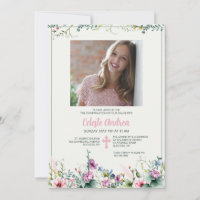 Floral Revelry Photo Religious Invitation