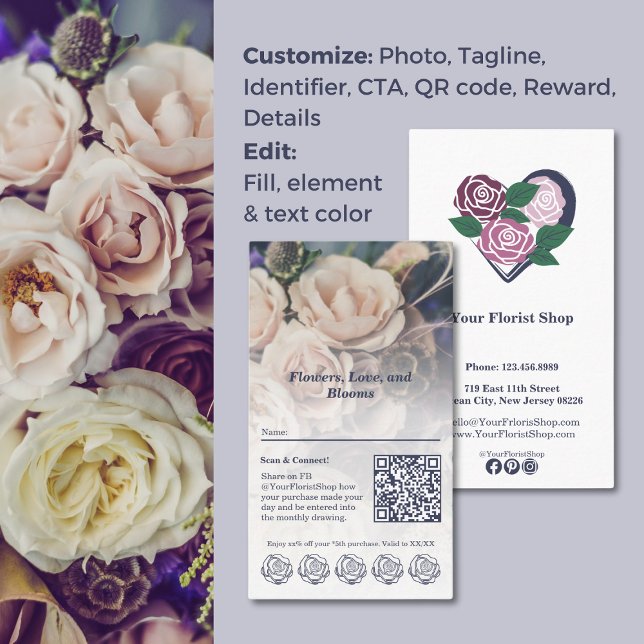 Floral Rewards Customisable Florist Loyalty Card (Floral Rewards Customizable Florist Loyalty Card)