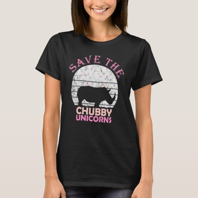 Floral Rhino For Girls Women  Save The Chubby Unic T-Shirt (Front)