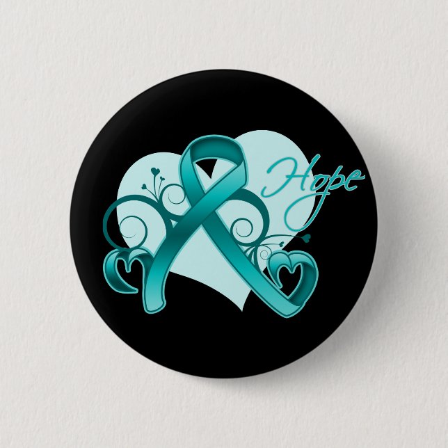 Floral Ribbon Hope - Teal Ribbon 6 Cm Round Badge (Front)