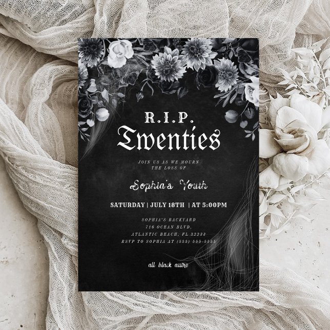 Floral RIP 20s Death to my Youth 30th Birthday Invitation (Creator Uploaded)