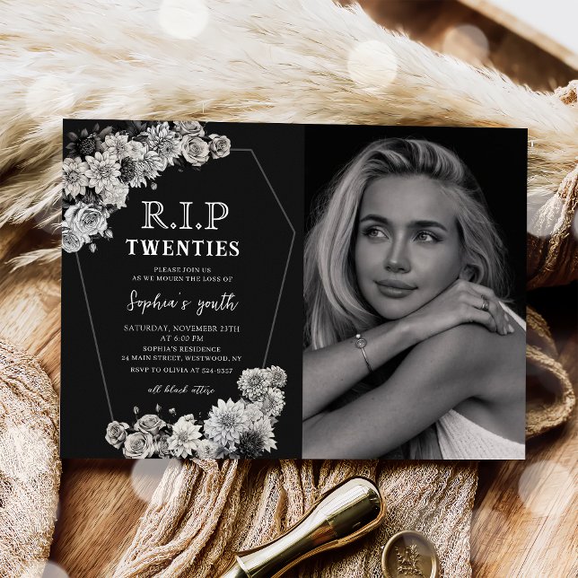 Floral Rip 20s Death to my Youth 30th Birthday Invitation (Creator Uploaded)