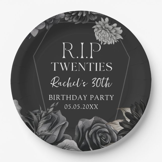 Floral RIP Twenties 30th Birthday Paper Plates (Front)