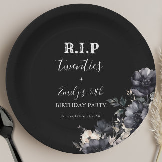 Floral RIP Twenties 30th Birthday Party Paper Plate