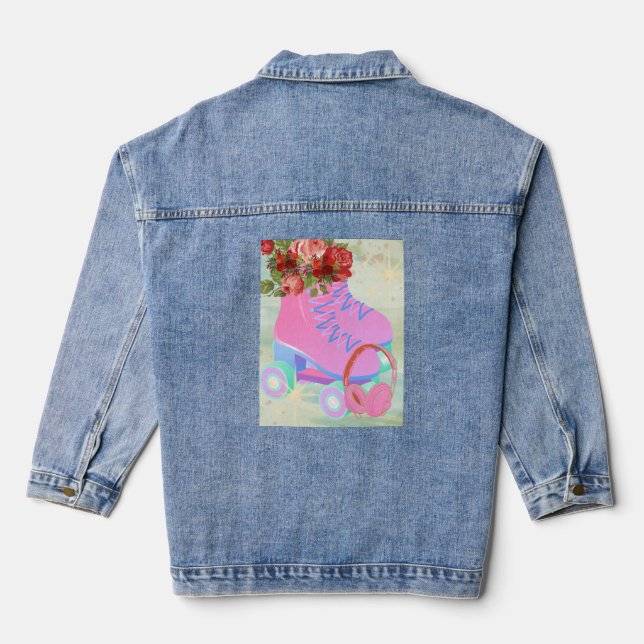 "Floral Roller Skates" Denim Jacket (Back)