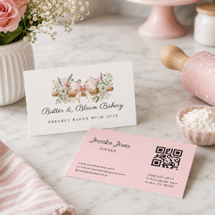 Floral Rolling Pin Bakery Business Card