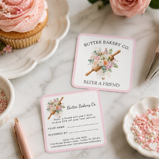 Floral Rolling pin Bakery Cooking Refer a Friend Referral Card