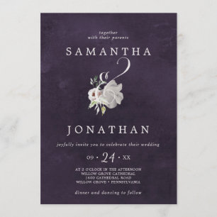 Floral Romance Ampersand   Plum Wedding Invitation