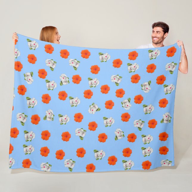 Floral Romance (blue background) Fleece Blanket (In Situ)
