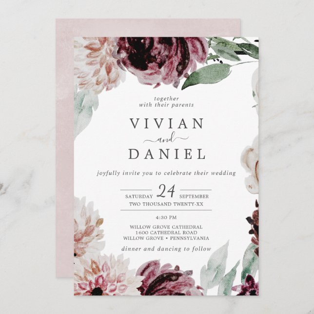 Floral Romance Casual Wedding Invitation (Front/Back)