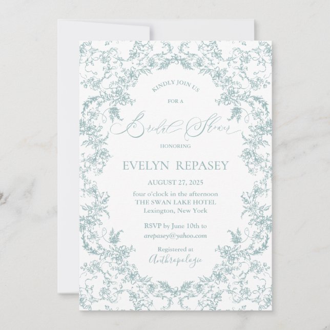 Floral Romance Chinoiserie Blue Bridal Shower Invitation (Front)