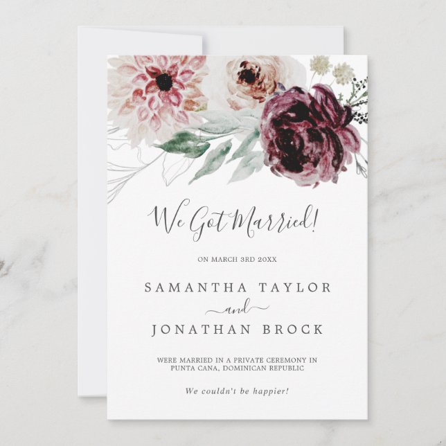 Floral Romance Elopement Announcement (Front)