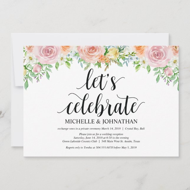 Floral Romance Elopement Reception Invitation Card (Front)