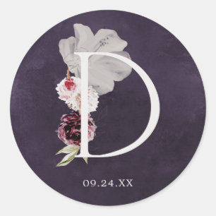 Floral Romance Letter D Monogram Plum Wedding Seal
