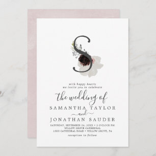 Floral Romance Letter S Monogram Wedding Invitation