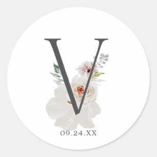 Floral Romance Letter V Monogram Envelope Seals