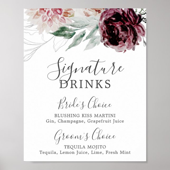 Floral Romance Signature Drinks Sign (Front)