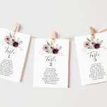Floral Romance Table Number Seating Chart Cards<br><div class="desc">These floral romance table number seating chart cards are perfect for an elegant wedding. The modern rustic boho design features romantic watercolor flowers in soft tones of burgundy,  mauve,  blush pink and cream white with green leaves. The card prints on the front and back (double-sided).</div>