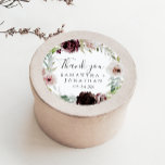 Floral Romance Thank You Wedding Favour Sticker<br><div class="desc">These floral romance thank you wedding favour stickers are perfect for an elegant wedding reception. The modern rustic boho design features romantic watercolor flowers in soft tones of burgundy, mauve, blush pink and cream white with green leaves. Personalise the sticker labels with your names, the event (if applicable), and the...</div>