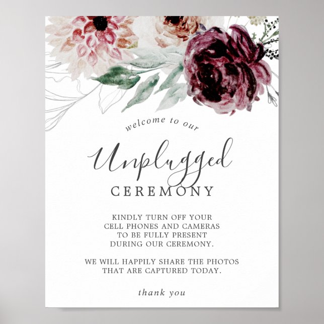 Floral Romance Unplugged Ceremony Sign (Front)