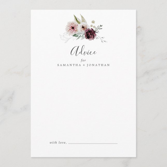 Floral Romance Wedding Advice Card (Front)