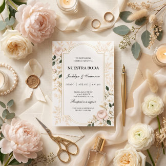 Floral Romantic Beige Botanical Wedding Invitation