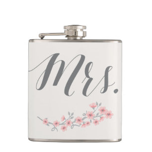 Floral Romantic Flask Wedding Gifts Pink Mrs.