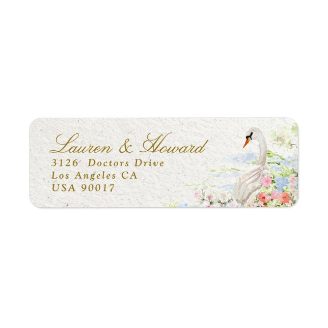 floral romantic swan chic wedding Return Address (Front)