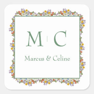 Floral Romantic Watercolor Wedding Square Sticker