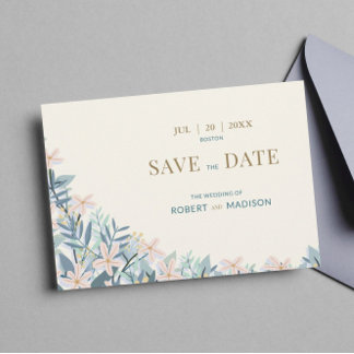 Floral romantic wedding blue and rose save the date
