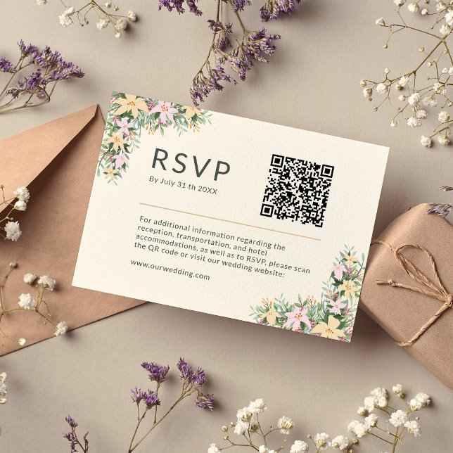 Floral romantic wedding Website RSVP QR Code Enclosure Card (Creator Uploaded)