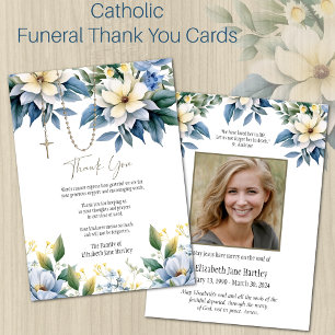 Floral Rosary Photo Funeral Condolence Sympathy Thank You Card