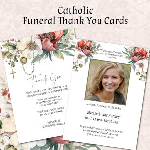 Floral Rosary Photo  Funeral Condolence Sympathy Thank You Card