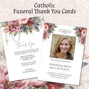 Floral Rosary Photo Funeral Condolence Sympathy Thank You Card