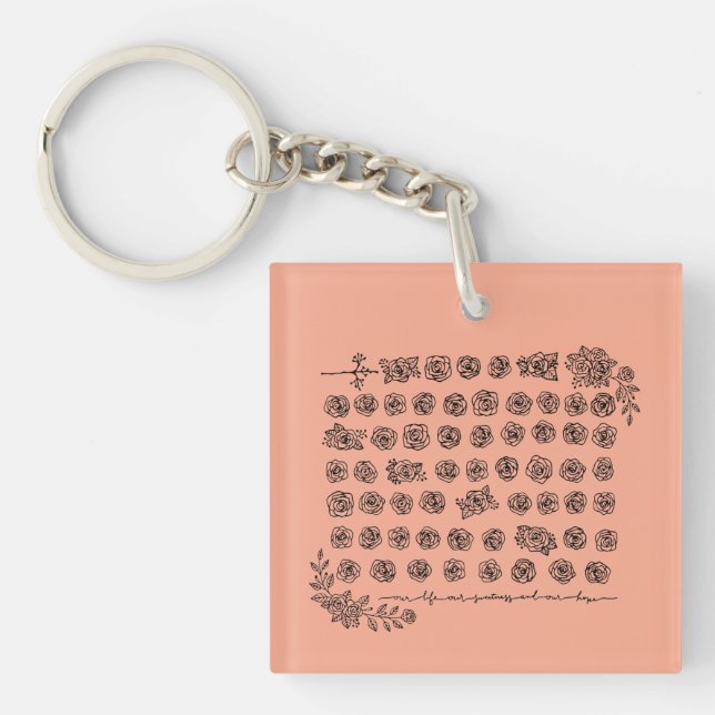 Floral Rosary Prayer Beads - Blessed Mother Mary D Key Ring (Front)