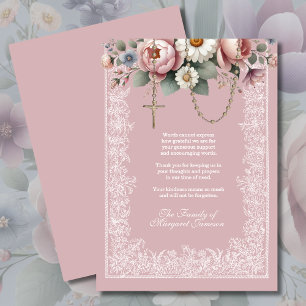 Floral Rosary Religious Funeral Condolence Thank You Card