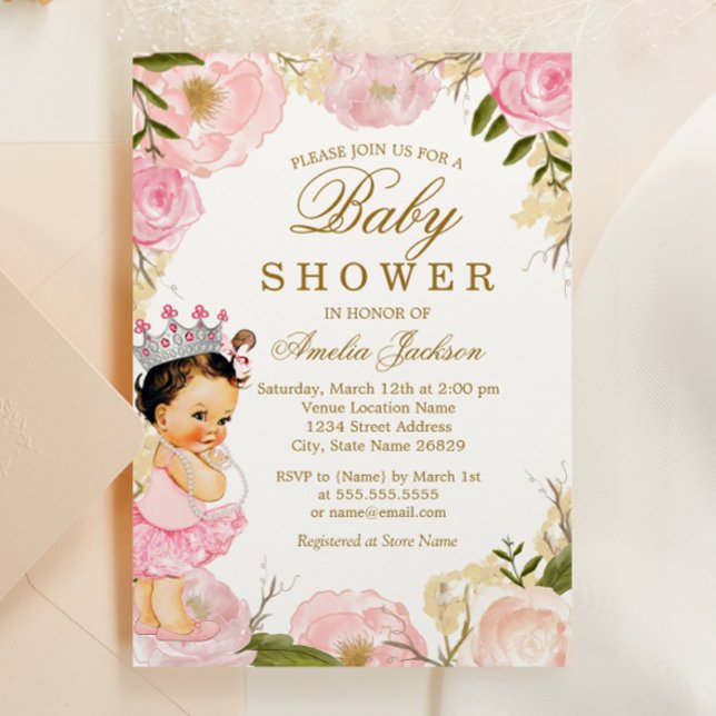 Floral Rose Baby Princess It's a Girl Baby Shower Invitation (Creator Uploaded)