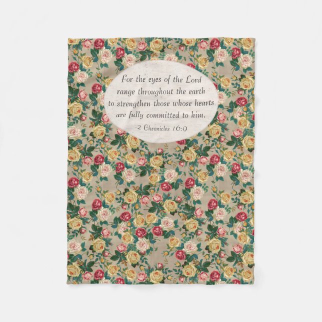 Floral Rose Bible Verse Scripture Christian Womens Fleece Blanket (Front)