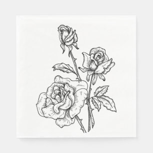 Floral Rose Black White Flowers Vintage Wedding Napkin