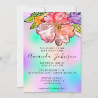 Floral Rose Bridal Shower Birthday Holograph Blue